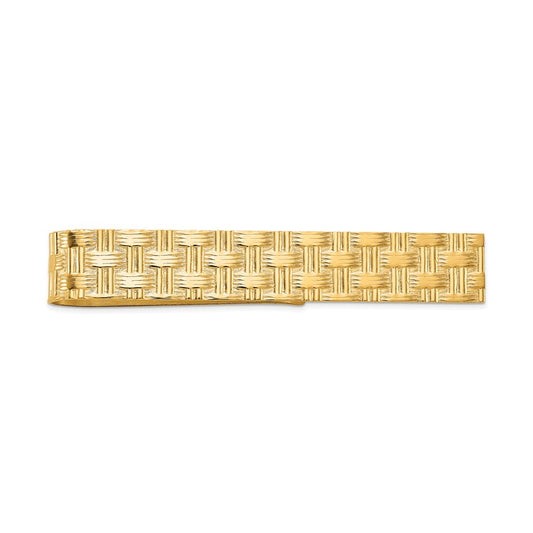 14k Mens Textured Basketweave Pattern Tie Bar