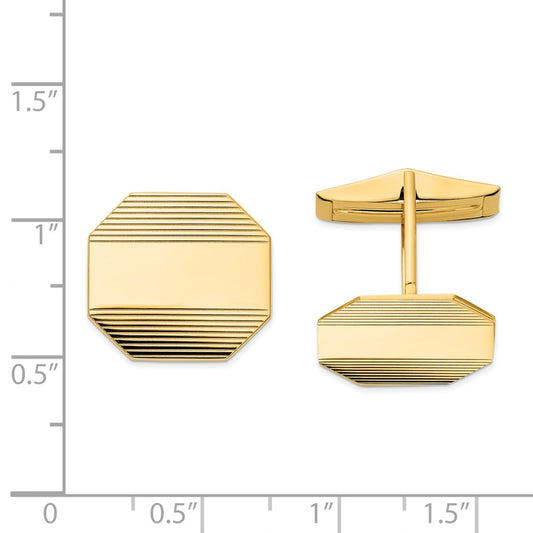 14k Mens Octagonal with Line Design Cuff Links