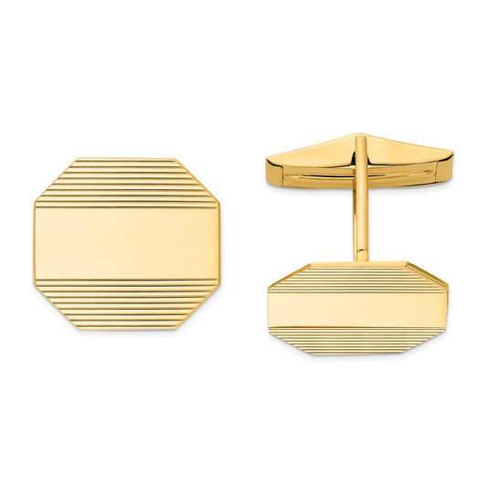 14k Mens Octagonal with Line Design Cuff Links