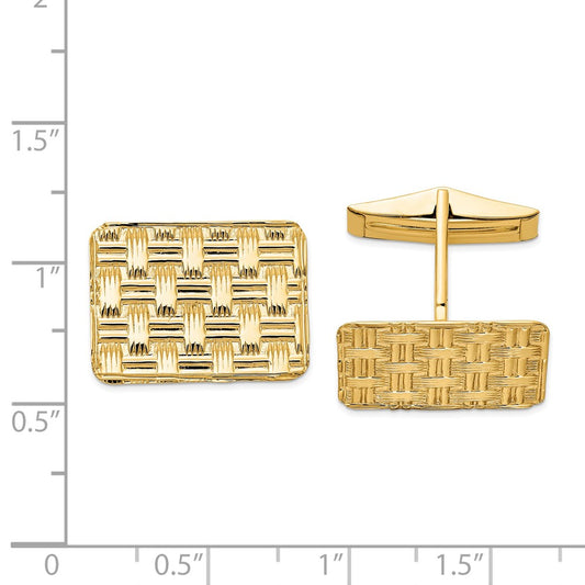 14k Mens Basketweave Textured Cuff Links