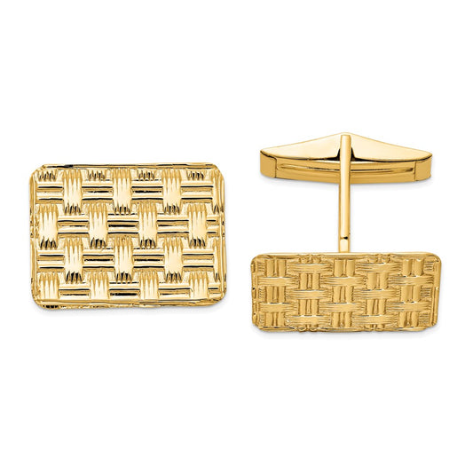 14k Mens Basketweave Textured Cuff Links