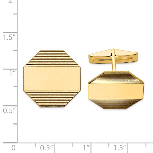 14k Mens Octagonal with Line Design Cuff Links