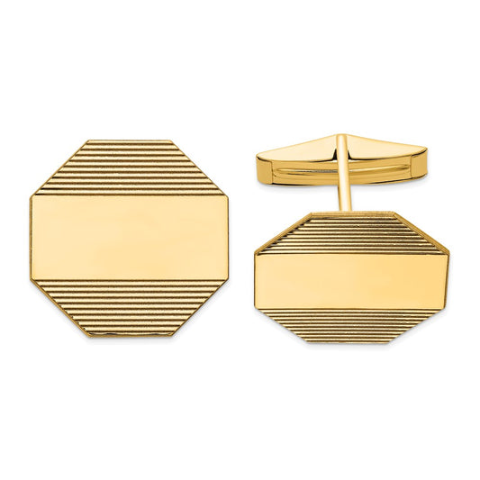 14k Mens Octagonal with Line Design Cuff Links