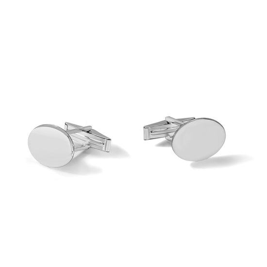 14K White Gold Mens Oval Cuff Links