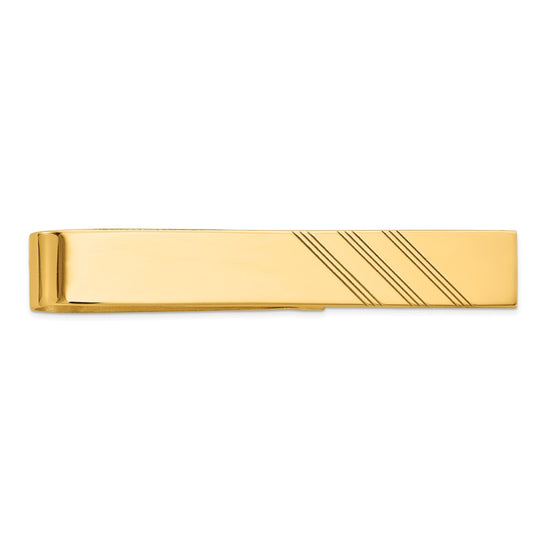 14k Mens Grooved Engravable Diagonal Tie Bar