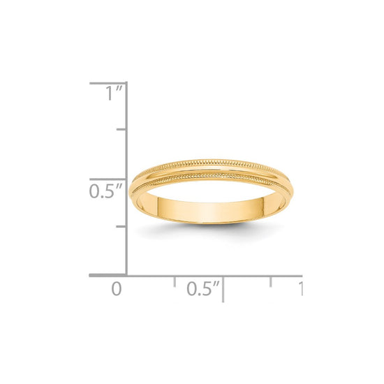 Lightweight Milgrain Half Round Band — 3 mm