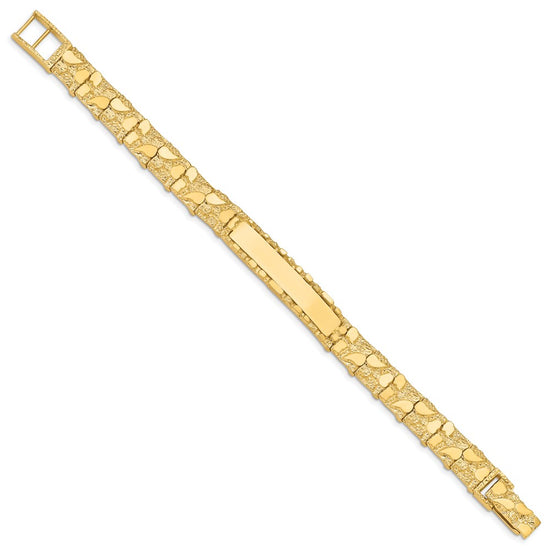 14k Polished Solid 10.0mm Nugget 38x10mm Plate 7 inch ID Bracelet