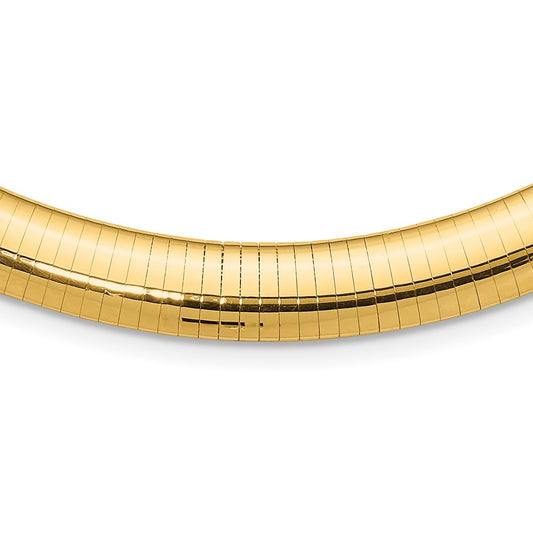 14k Polished 10mm Standard Weight 16 inch Domed Omega Necklace