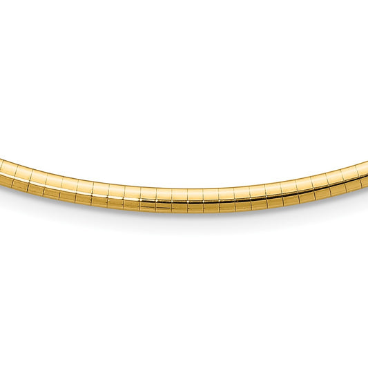 14k Polished 3mm Lightweight 18 inch Domed Omega Necklace