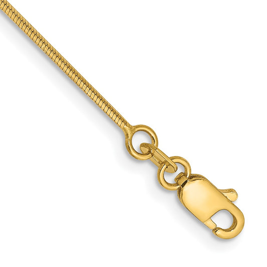 14K 9 inch .8mm Octagonal Snake with Lobster Clasp Anklet