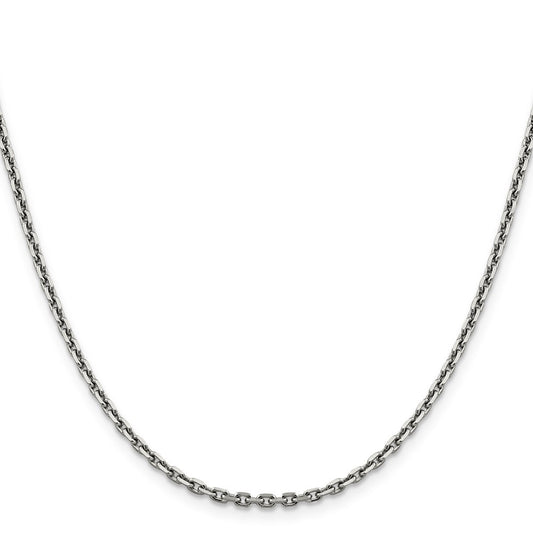 14K White Gold 24 inch 2.5mm Diamond-cut Cable with Lobster Clasp Chain