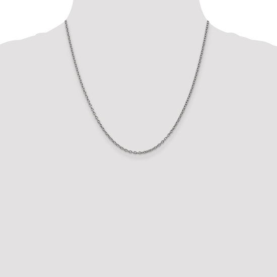14K White Gold 20 inch 2.4mm Round Open Link Cable with Lobster Clasp Chain