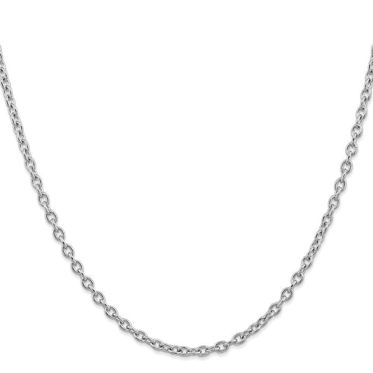 14K White Gold 18 inch 3.2mm Round Open Link Cable with Lobster Clasp Chain