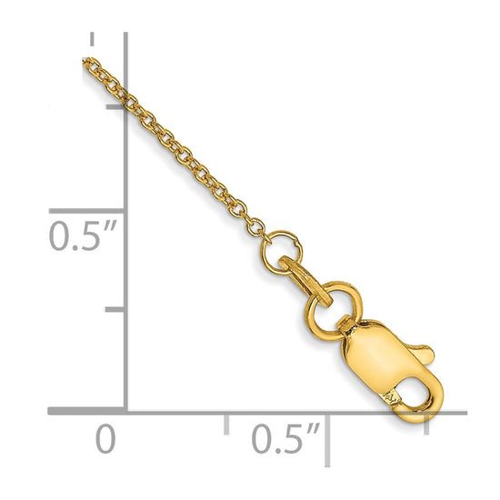 14K 9 inch 1mm Round Open Link Cable with Lobster Clasp Anklet