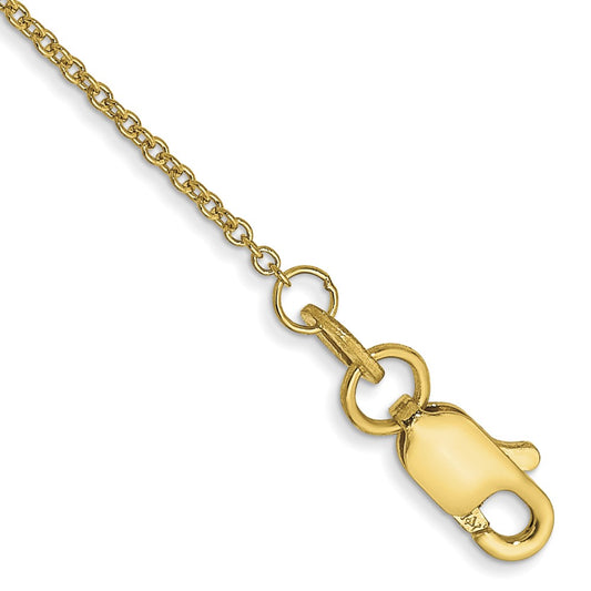 14K 9 inch 1mm Round Open Link Cable with Lobster Clasp Anklet