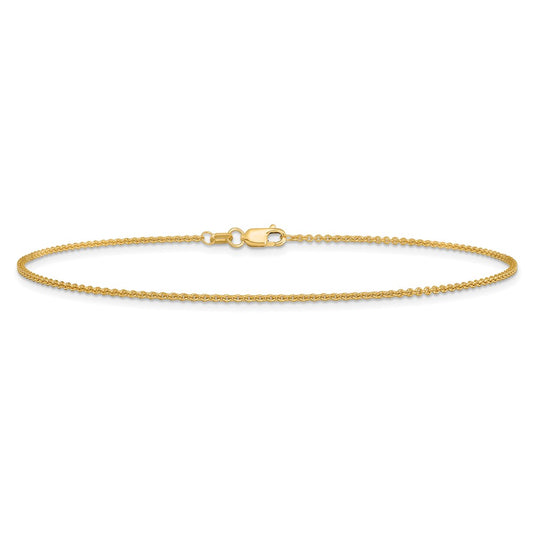 14K 10 inch 1.4mm Round Open Link Cable with Lobster Clasp Anklet