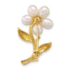 14k 4-5mm White Rice Freshwater Cultured Pearl Flower Brooch