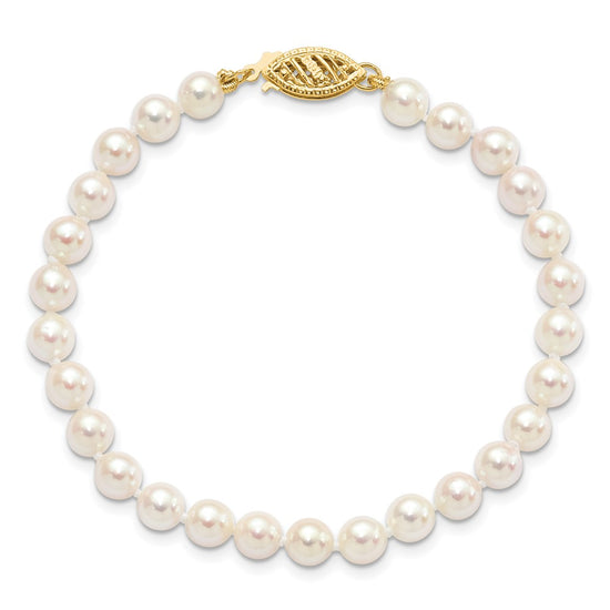 14k 5-6mm White Round Saltwater Akoya Cultured Pearl 8 inch Bracelet