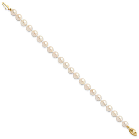 14k 6-7mm White Round Saltwater Akoya Cultured Pearl 8 inch Bracelet