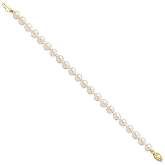 14k 6-7mm White Round Saltwater Akoya Cultured Pearl 8 inch Bracelet