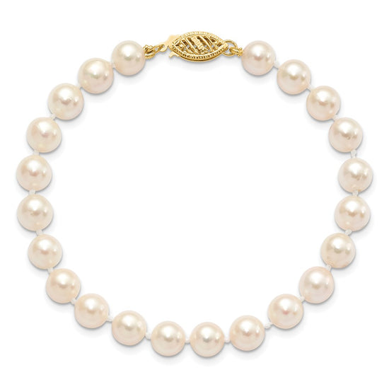 14k Round White Saltwater Akoya A Quality Cultured Pearl Bracelets
