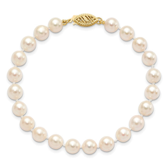 14k 6-7mm White Round Saltwater Akoya Cultured Pearl 8 inch Bracelet