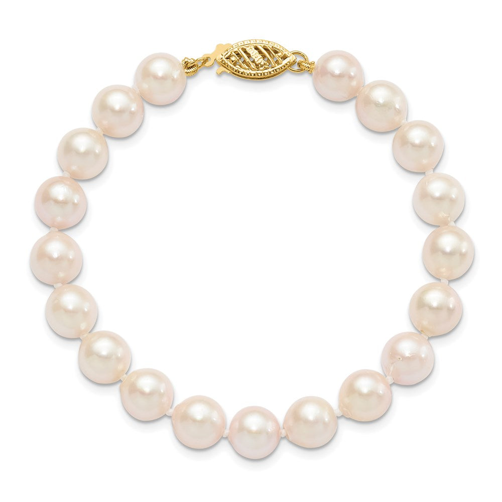 14k Round White Saltwater Akoya A Quality Cultured Pearl Bracelets