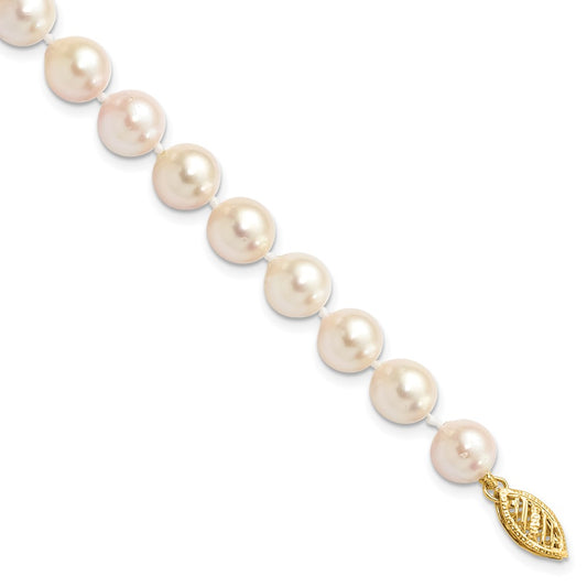 14k 7-8mm White Round Saltwater Akoya Cultured Pearl 8 inch Bracelet