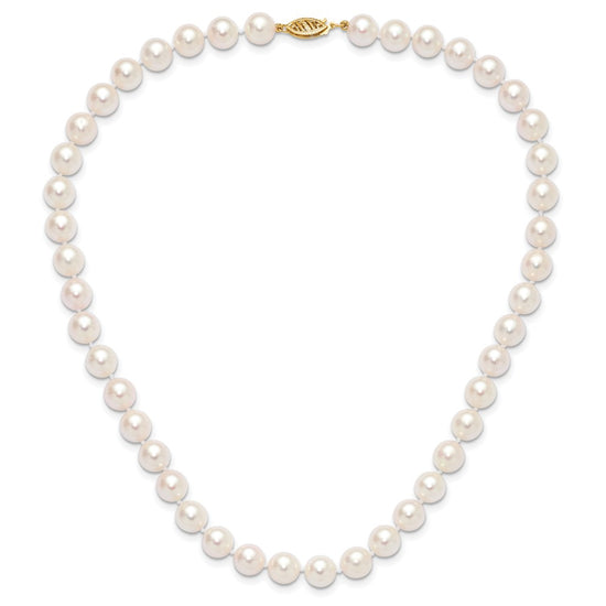 14k Round White Saltwater Akoya AA Quality Cultured Pearl Necklaces
