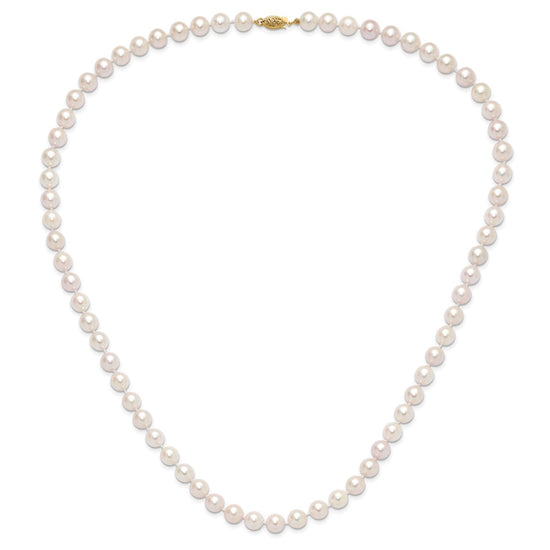 14k Round White Saltwater Akoya AA Quality Cultured Pearl Necklaces
