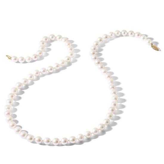 14k Round White Saltwater Akoya AA Quality Cultured Pearl Necklaces