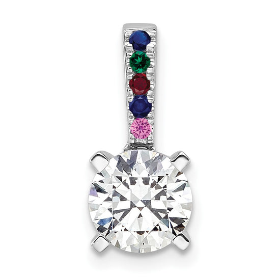 14K White Gold Lab Grown VS/SI+ G+ Dia and Multi Gemstone Semi-Mount Pendan