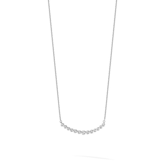 14k White Gold 1/2 carat Diamond Bezel-set Curved Bar 18 inch Necklace