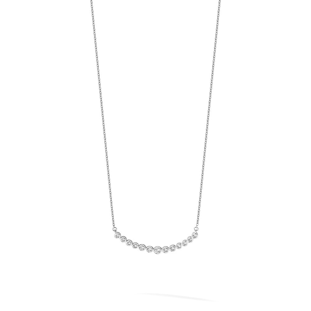 14k White Gold 1/2 carat Diamond Bezel-set Curved Bar 18 inch Necklace