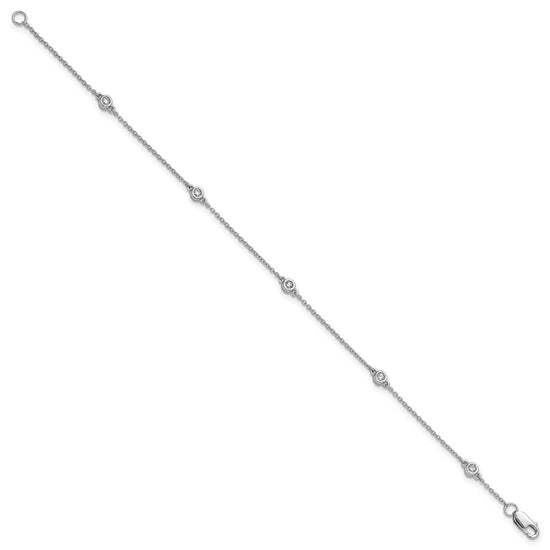 14k White Gold Complete 1/8 carat Bezel-set Diamond and Cable Chain 5-Station 7 inch Bracelet