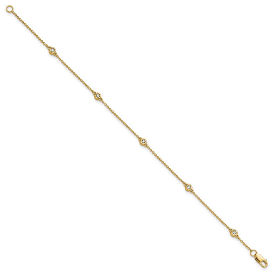 14k Complete 1/8 carat Bezel-set Diamond and Cable Chain 5-Station 7 inch Bracelet