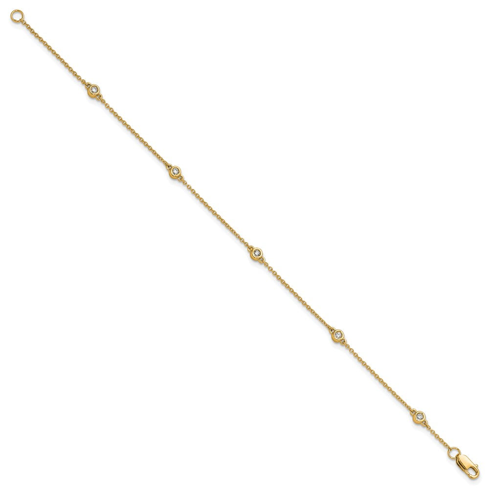 14k Complete 1/8 carat Bezel-set Diamond and Cable Chain 5-Station 7 inch Bracelet