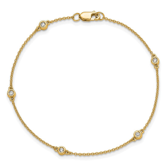 14k Complete 1/8 carat Bezel-set Diamond and Cable Chain 5-Station 7 inch Bracelet