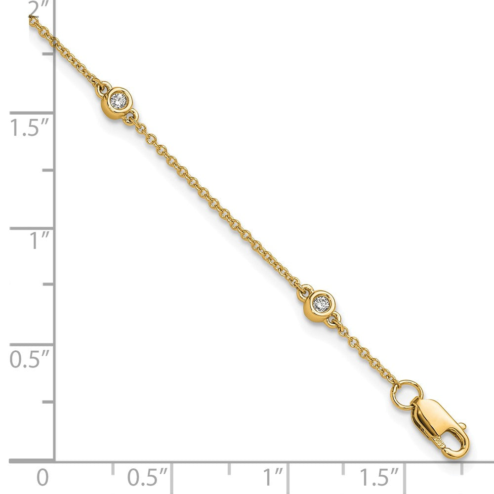 14k Complete 1/8 carat Bezel-set Diamond and Cable Chain 5-Station 7 inch Bracelet