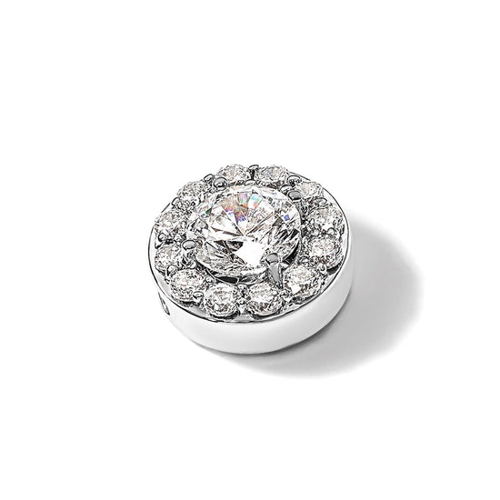14k White Gold 3/4 carat Lab Grown Diamond VS/SI+ G+ Round Complete Halo Chain Slide Pendant