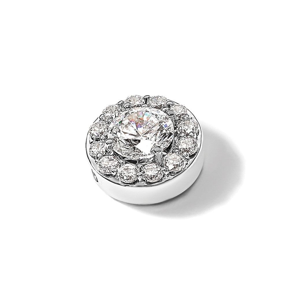 14k White Gold 3/4 carat Lab Grown Diamond VS/SI+ G+ Round Complete Halo Chain Slide Pendant