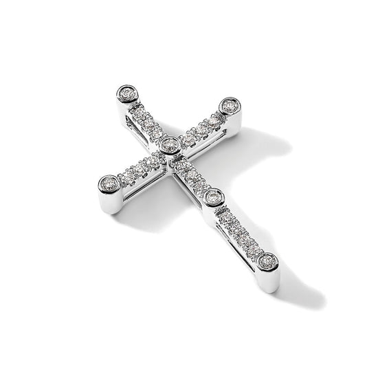 14k White Gold 1/5 carat Lab Grown Diamond VS/SI+ G+ Complete Cross Chain Slide Pendant
