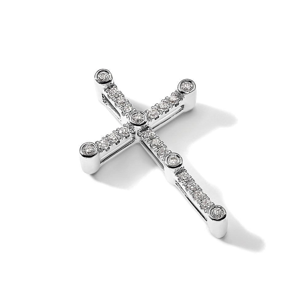 14k White Gold 1/5 carat Lab Grown Diamond VS/SI+ G+ Complete Cross Chain Slide Pendant