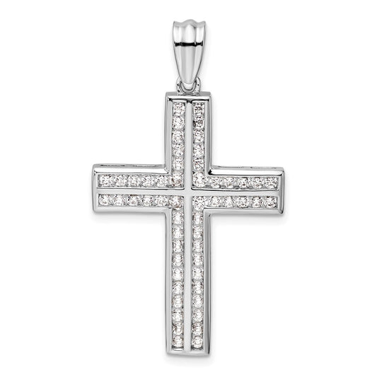14k White Gold 1 carat Lab Grown Diamond VS/SI+ G+ Complete Double Cross Pendant