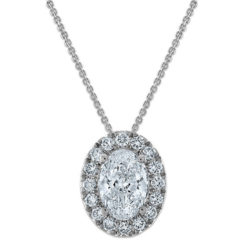 14k White Gold 2 1/2 carat Certified Lab Grown Diamond VS/SI+ G+ Complete 18 inch Oval Halo Pendant Necklace