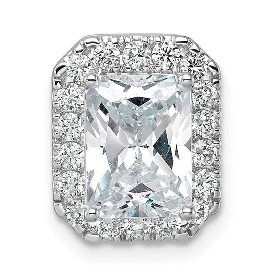 14k White Gold 1/2 carat Lab Grown Diamond VS/SI+ G+ Holds 2 carat Radiant Center Semi Mount Halo Chain Slide Pendant