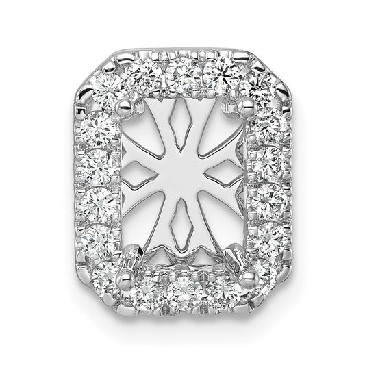 14k White Gold 1/2 carat Lab Grown Diamond VS/SI+ G+ Holds 2 carat Radiant Center Semi Mount Halo Chain Slide Pendant