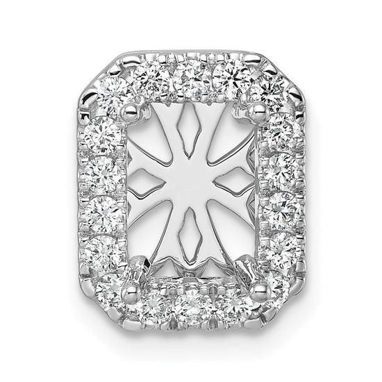 14k White Gold 1/2 carat Lab Grown Diamond VS/SI+ G+ Holds 2 carat Radiant Center Semi Mount Halo Chain Slide Pendant