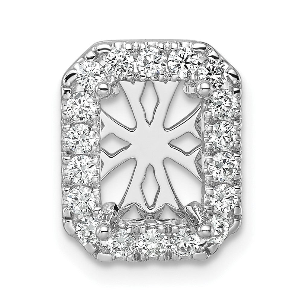 14k White Gold 1/2 carat Lab Grown Diamond VS/SI+ G+ Holds 2 carat Radiant Center Semi Mount Halo Chain Slide Pendant