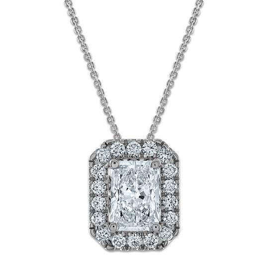 Gold Lab Grown Diamond Radiant Halo Chain Slide Necklace